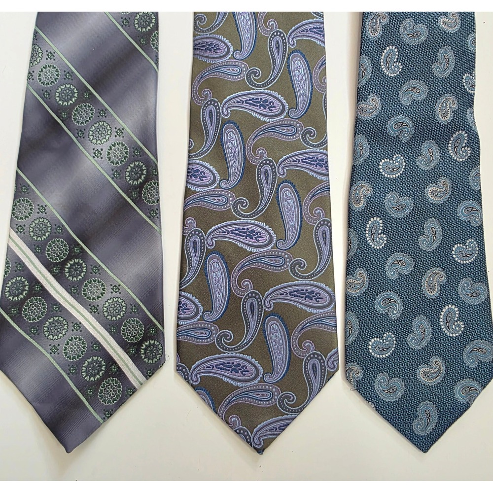Mens Tie Lot 3 Wembley Screenplay Enro Silk Paisley Striped Grey Blue Green